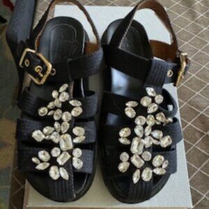 Marni Black Canvas Fisherman Sandal with jewel stones